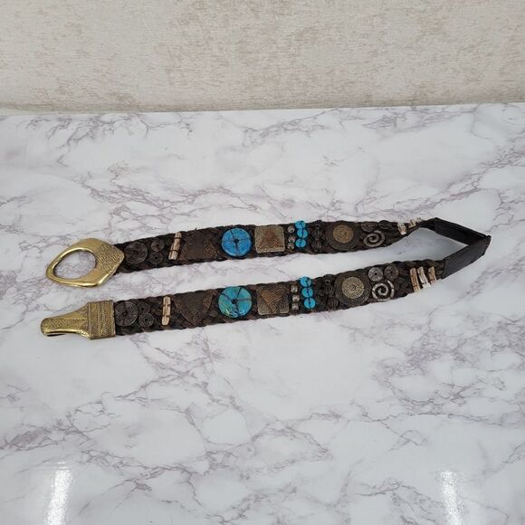 Boho Belt with Faux Turquoise Stones Shells Metal and Beading Women's Hip Belt - Picture 4 of 13